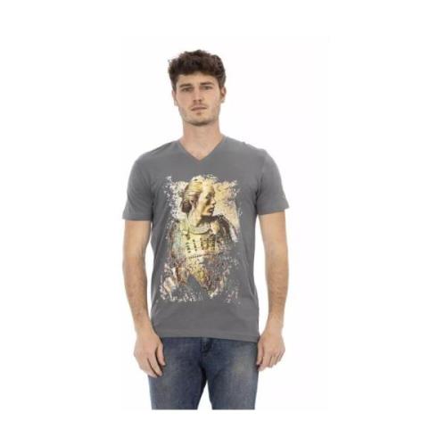 Grijs V-hals T-shirt met Frontprint Trussardi , Gray , Heren