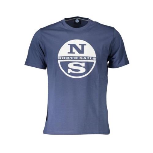 Blauw Bedrukt Ronde Hals T-shirt met Logo North Sails , Blue , Heren