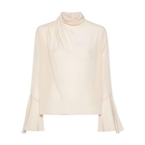 Zijden Crepe Hoge Hals Shirt Liu Jo , Beige , Dames