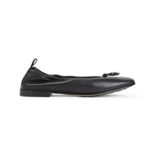 Zwarte Leren Ballerina Schoenen Elegante Stijl Giorgio Armani , Black ...