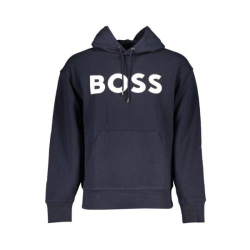 Blauwe Katoenen Hoodie met Print Hugo Boss , Blue , Heren