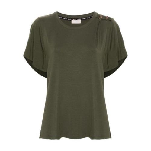 Groene Crew Neck T-shirt met Metalen Eyelet Details Liu Jo , Green , D...