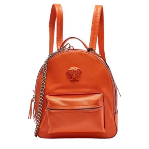 Pre-owned Leather backpacks Versace Pre-owned , Orange , Dames