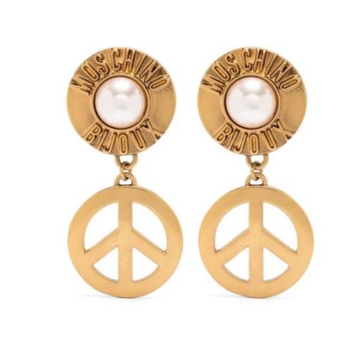 Gouden Peace Sign Clip-On Oorbel Moschino , Yellow , Dames