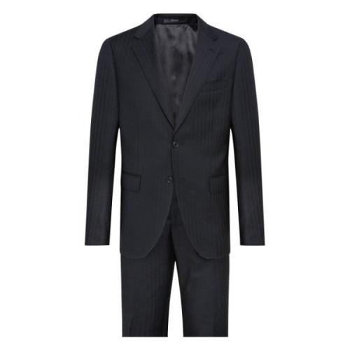 Herringbone Suit Van Zuivere Wol Boggi Milano , Black , Heren