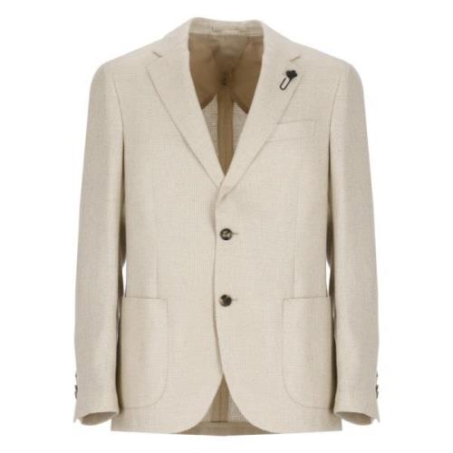 Beige Kasjmier Zijden Jas Peak Revers Lardini , Beige , Heren