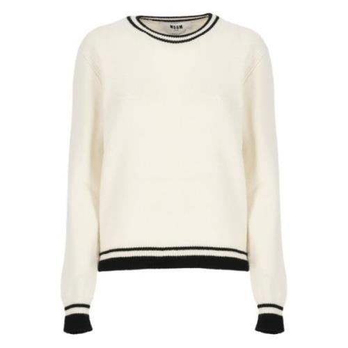 Witte Wollen Trui Ronde Hals Lange Mouwen Msgm , White , Dames