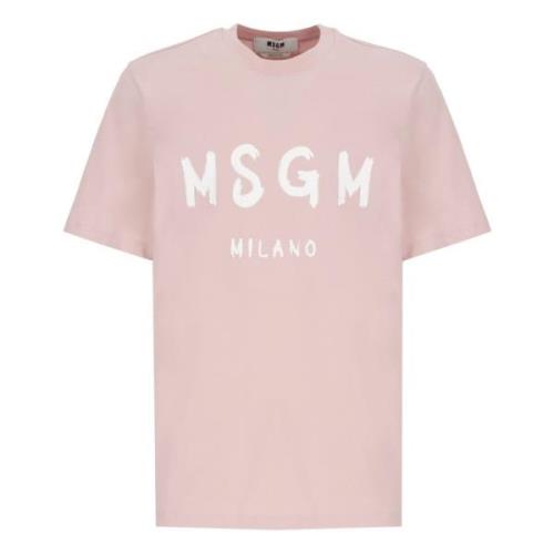 Roze Katoenen T-shirt met Contrasterende Print Msgm , Pink , Heren