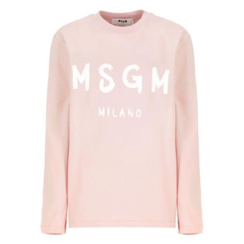 Roze Katoenen T-shirt met Logo Print Msgm , Pink , Dames