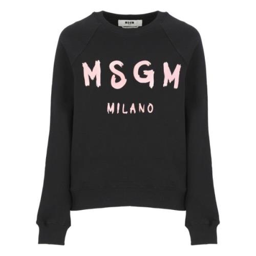 Zwarte Katoenen Sweatshirt met Logo Msgm , Black , Dames