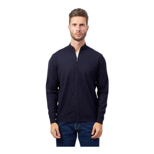 Blauwe Rits Cardigan Wollen Breisel Boss , Blue , Heren