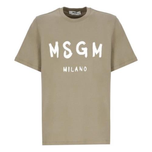 Groen Katoenen T-shirt met Contrasterende Print Msgm , Green , Heren