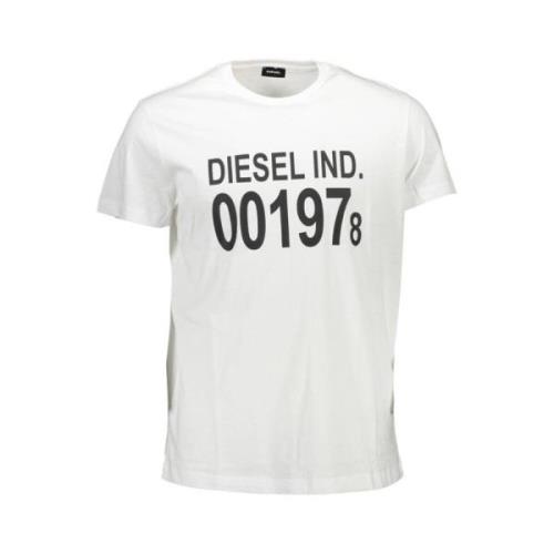 Wit Katoenen T-Shirt met Ronde Hals en Logoprint Diesel , White , Here...