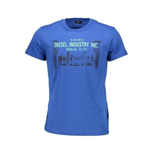 Blauw katoenen T-shirt met grafisch logo Diesel , Blue , Heren