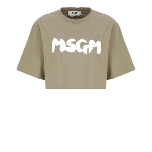 Groene Katoenen T-shirt met Logo Msgm , Green , Dames