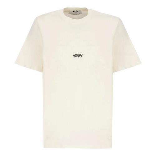 Heren Ivory Katoenen T-shirt met Print Msgm , Beige , Heren