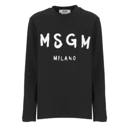 Zwart Katoenen Crew Neck T-shirt Msgm , Black , Dames