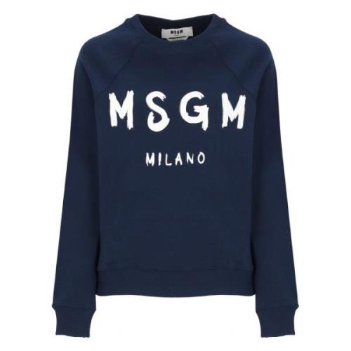 Blauwe Katoenen Sweatshirt met Logo Msgm , Blue , Dames