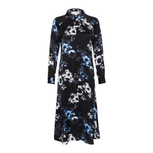 Donkerblauwe Blurred Flower Jurk Part Two , Black , Dames