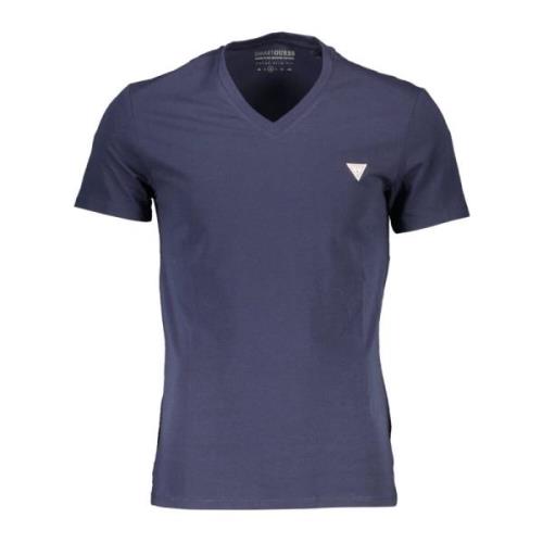 Blauw V-hals Slim Tee met Logo Guess , Blue , Heren