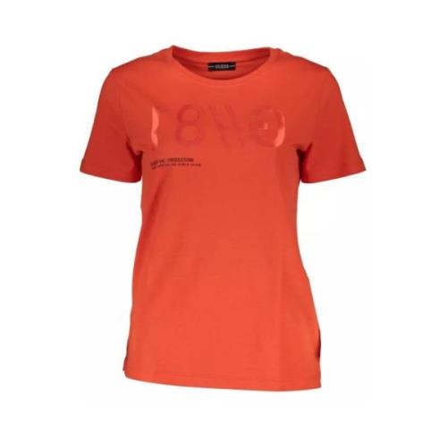 Stijlvol Roze Logo T-Shirt met Wijde Halslijn Guess , Red , Dames