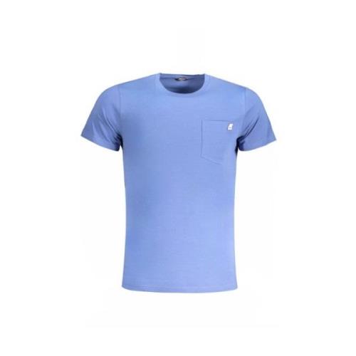 Blauw Katoenen T-Shirt met Zak K-Way , Blue , Heren