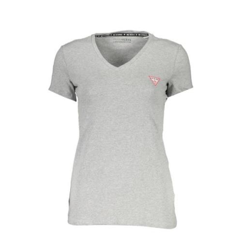 V-hals Logo T-shirt Guess , Gray , Dames