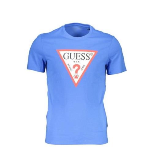 Blauw katoenen T-shirt met logoprint Guess , Blue , Heren