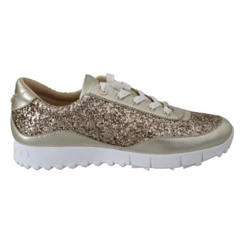 Antiek Goud Glitter Leren Sneakers Jimmy Choo , Yellow , Dames