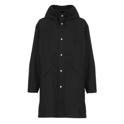 Zwarte Katoenen Parka Hoodie Jas Jil Sander , Black , Heren