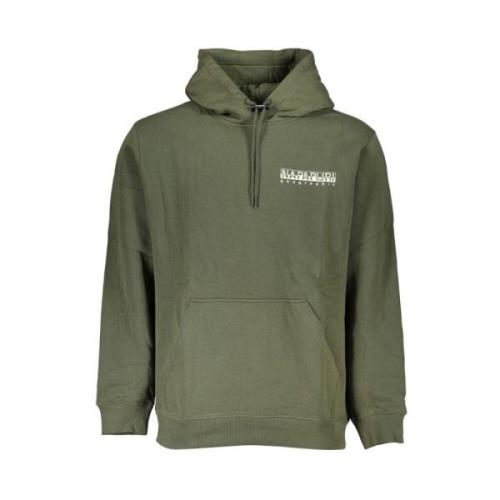 Groene Fleece Hoodie met Logo Print Napapijri , Green , Heren