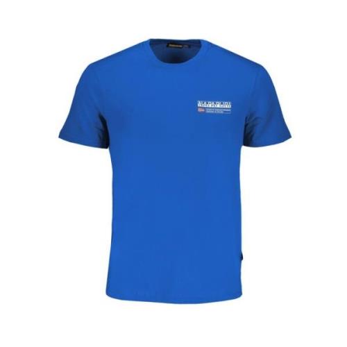 Blauw Katoenen T-shirt met Print Logo Napapijri , Blue , Heren