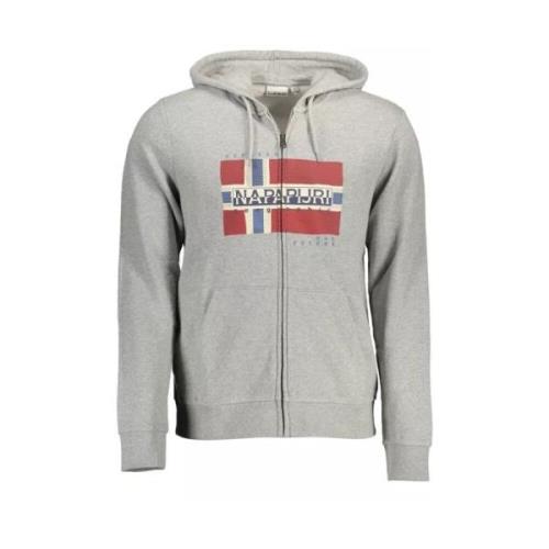 Grijze hoodie met ritssluiting zak Napapijri , Gray , Heren