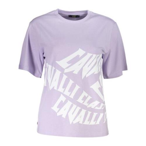 Elegante paarse print tee met logo Cavalli Class , Purple , Dames