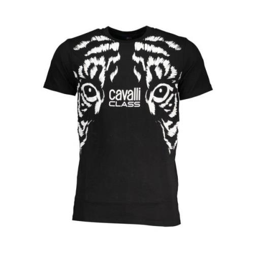 Zwart Katoenen T-shirt met Print Logo Cavalli Class , Black , Heren