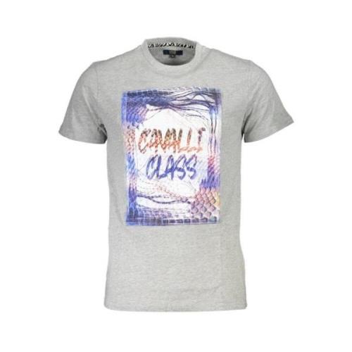 Grijze Katoenen Logo Print T-Shirt Cavalli Class , Gray , Heren