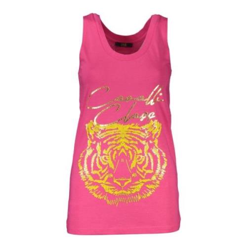 Elegante Roze Katoenen Tank met Logoprint Cavalli Class , Pink , Dames