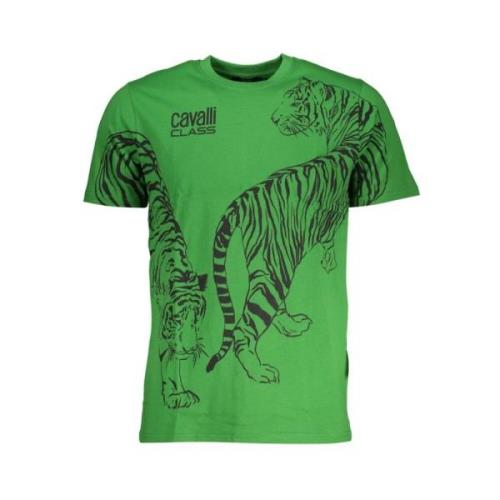 Groen Katoen Logo Print T-Shirt Cavalli Class , Green , Heren