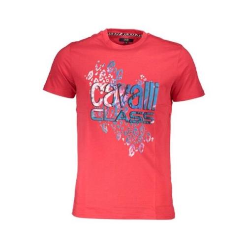 Rode Katoenen Logo Print T-Shirt Cavalli Class , Red , Heren