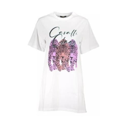 Chique witte katoenen jurk met iconische print Cavalli Class , White ,...