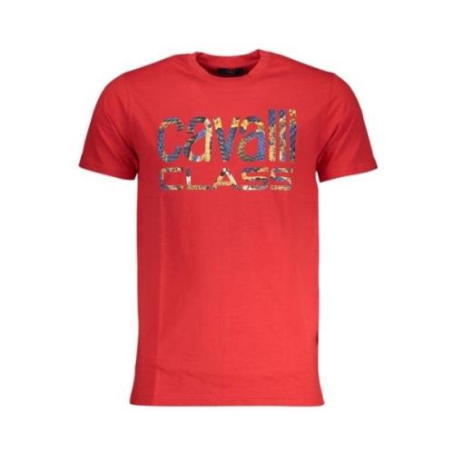 Rode Katoenen Print Logo T-Shirt Cavalli Class , Red , Heren