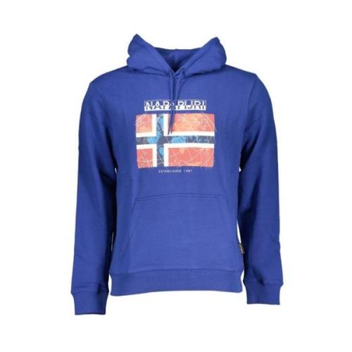 Blauw sweatshirt met capuchon en logoprint Napapijri , Blue , Heren