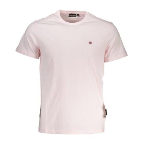 Elegant roze geborduurd T-shirt voor mannen Napapijri , Pink , Heren