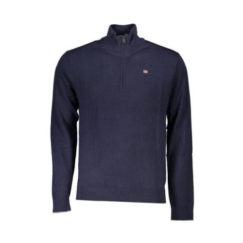 Blauwe Pullover met Halve Rits Napapijri , Blue , Heren