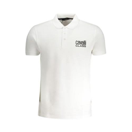 Wit Katoenen Poloshirt met Print Cavalli Class , White , Heren