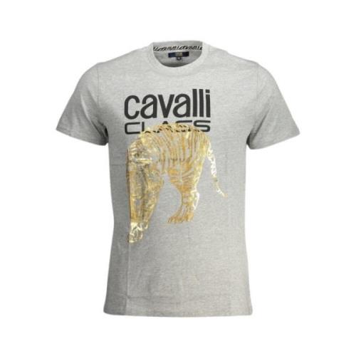 Grijze Katoenen Bedrukt Logo T-Shirt Cavalli Class , Gray , Heren