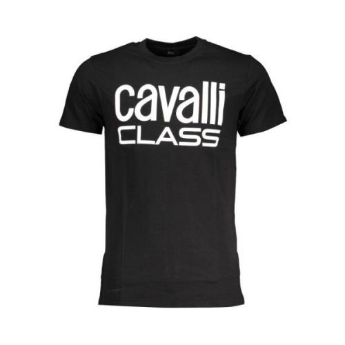 Zwart Katoenen T-shirt met Print Logo Cavalli Class , Black , Heren