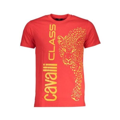 Rood Katoen Logo Print T-Shirt Cavalli Class , Red , Heren