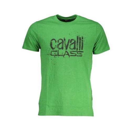 Groene Katoenen Logo Print T-shirt Cavalli Class , Green , Heren