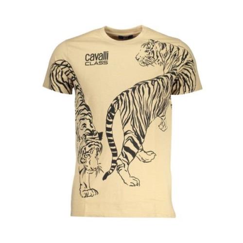 Beige Katoen Print Logo T-Shirt Cavalli Class , Beige , Heren